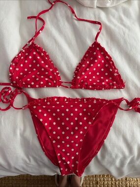 PacSun Red & White Polka Dot Triangle Bikini